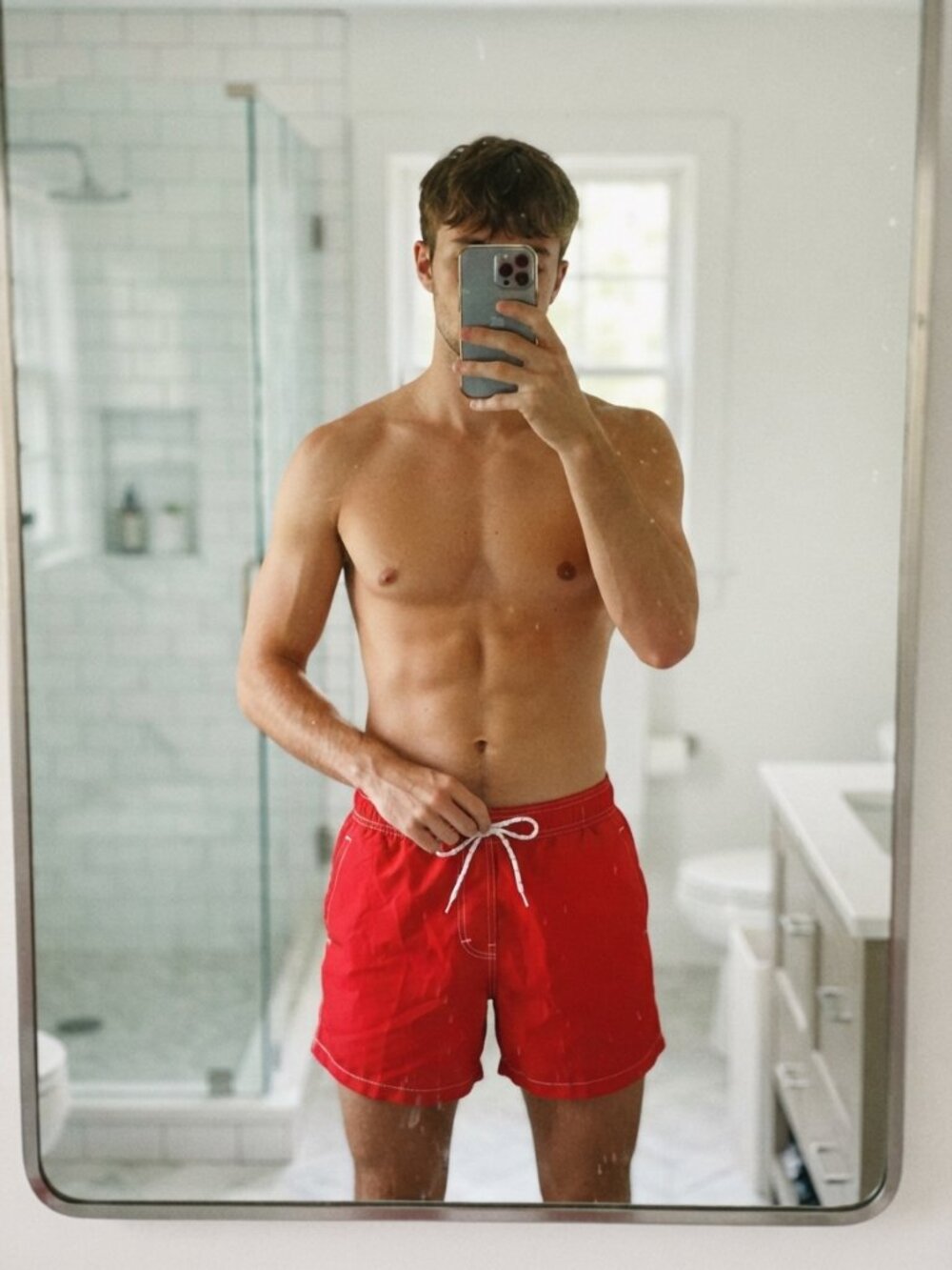 Men's Red Lifeguard Swim Trunks Lined Board Shorts Beach Size S